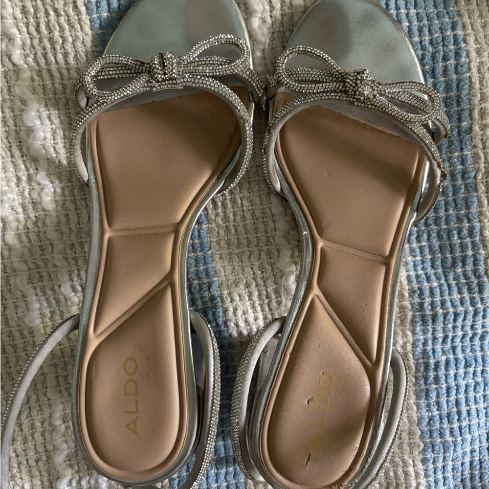 ALDO Silver bouclette bow heels